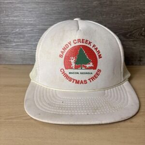 VINTAGE Sandy Creek Farm Hat Cap Snap Back Mesh Trucker Christmas Trees 80s